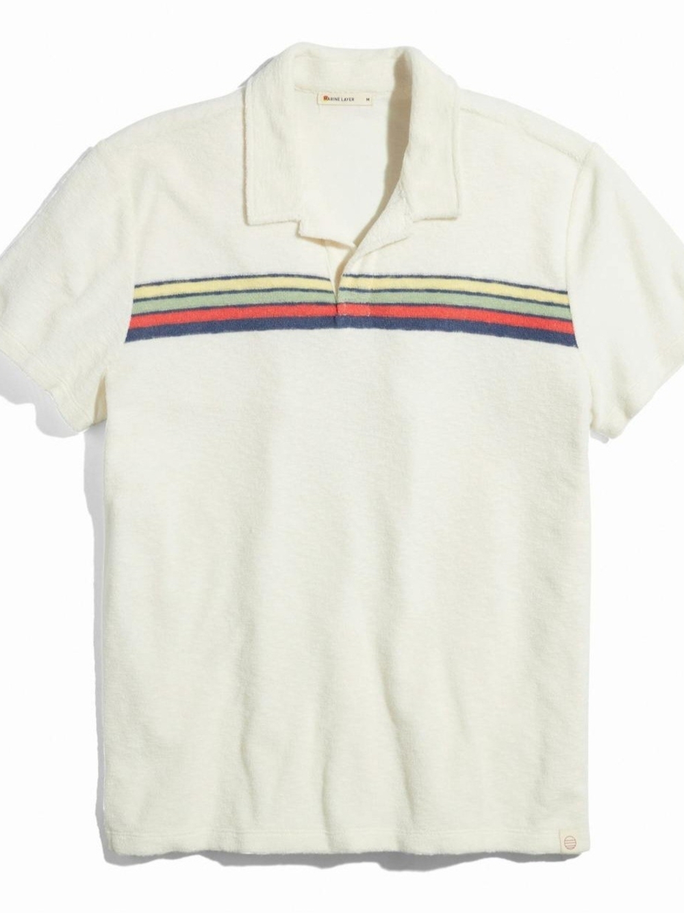 Marine Layer Terry Out Polo M Ivory Cream Stripe Shirt Resort Vacation Beach EUC
